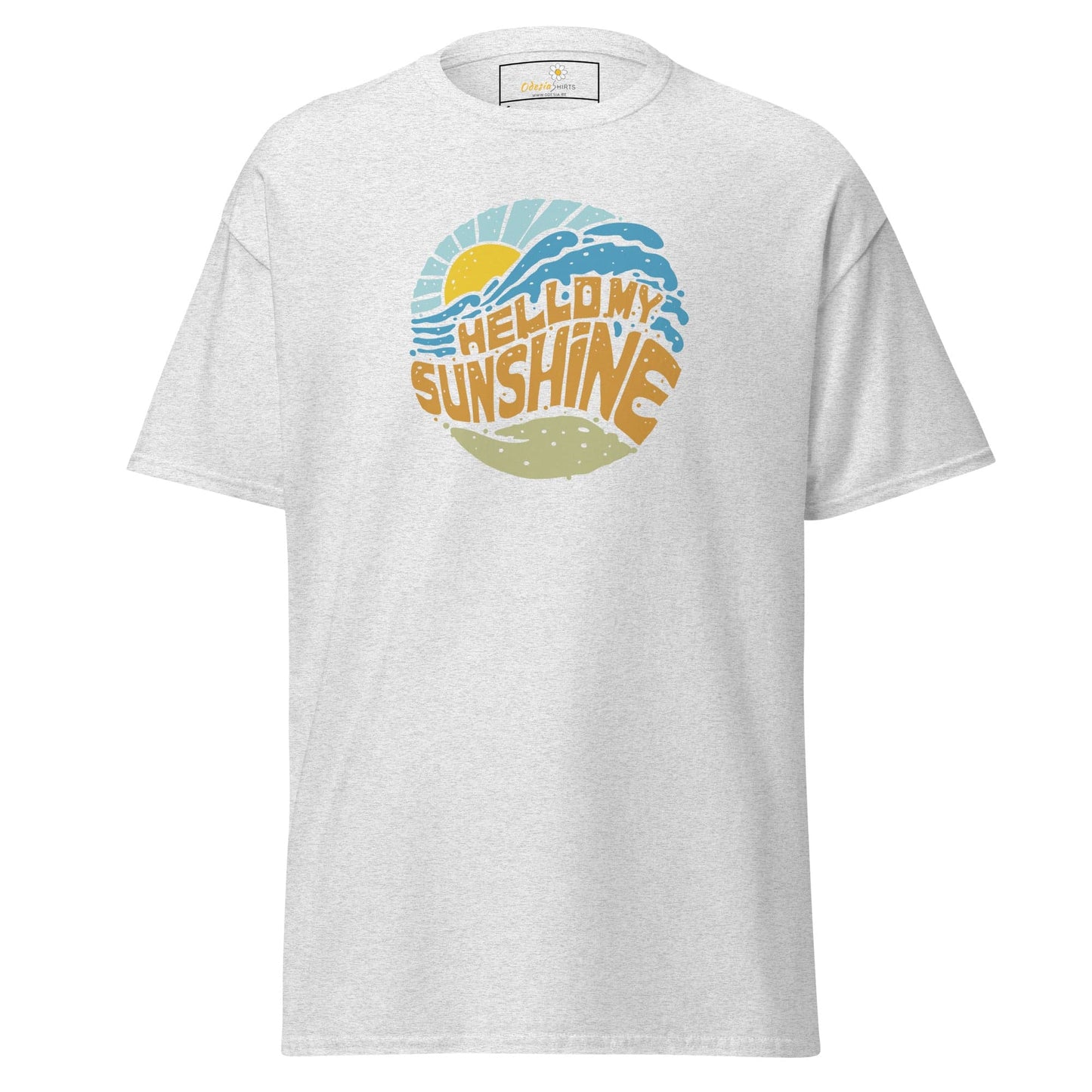 White T-shirt with Hello My Sunshine graphic, available in S to XL for men and women