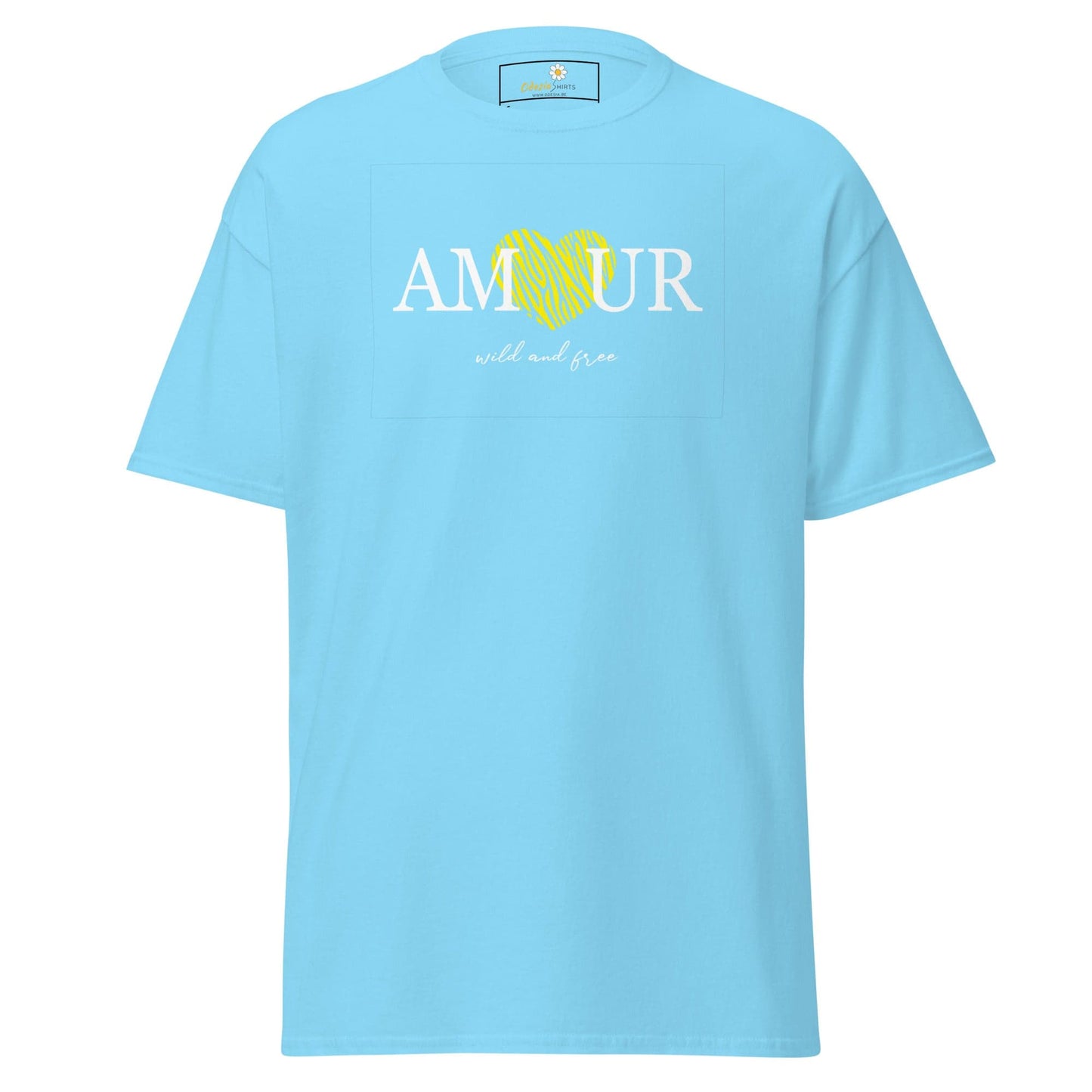 Unisex classic t-shirt TEXT AMOUR WILD N FREE - REGULAR - Sky / S