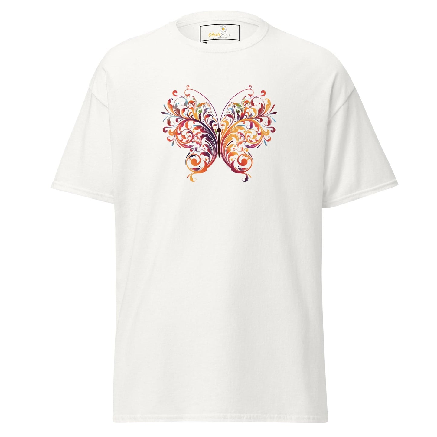 White T-shirt with butterfly design featured in T-SHIRT DESIGN TEE for Men and Women
