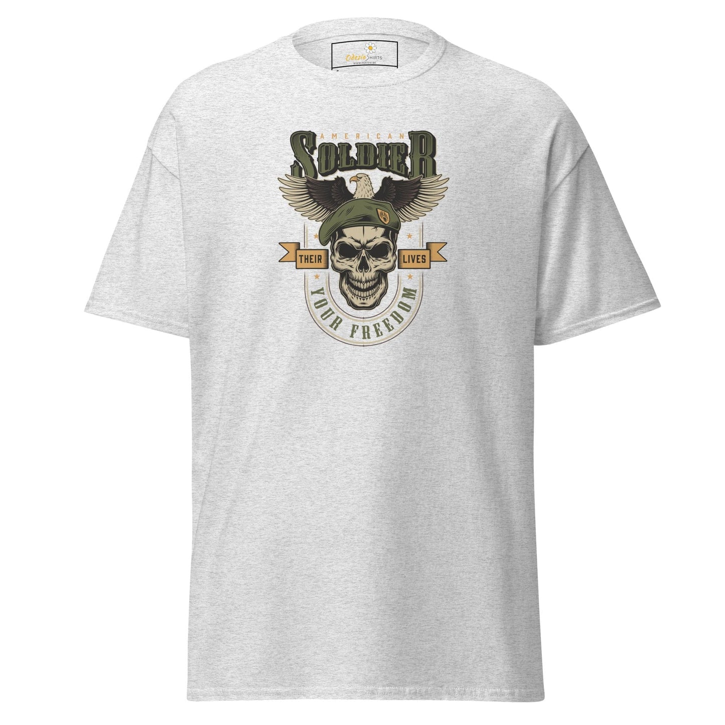 Unisex classic tee - SKULL VINTAGE AMERICAN SOLDIERS - REGULAR - Ash / S