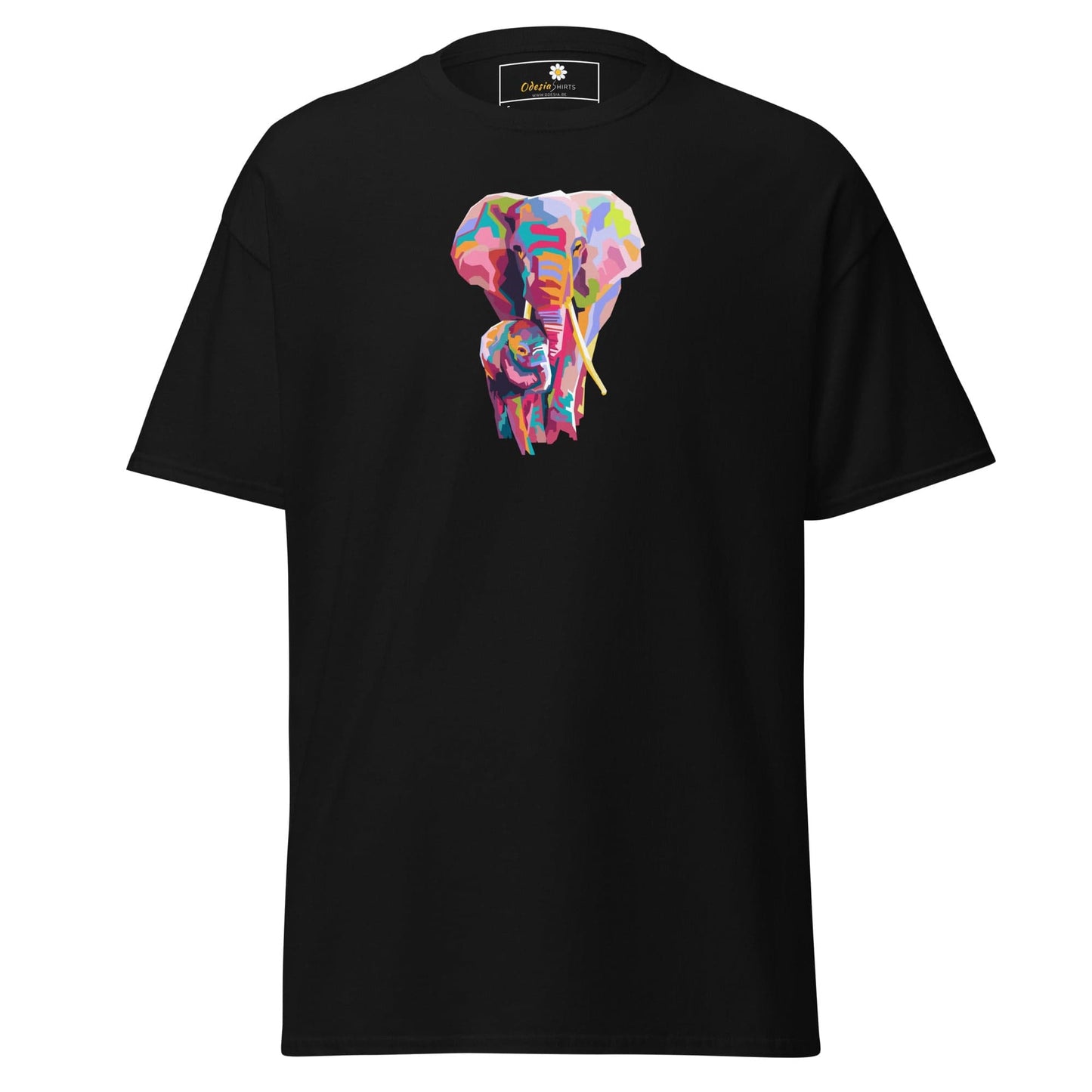 Unisex classic tee - WILD LIFE COLORFUL ELEPHANTS - REGULAR - Black / S