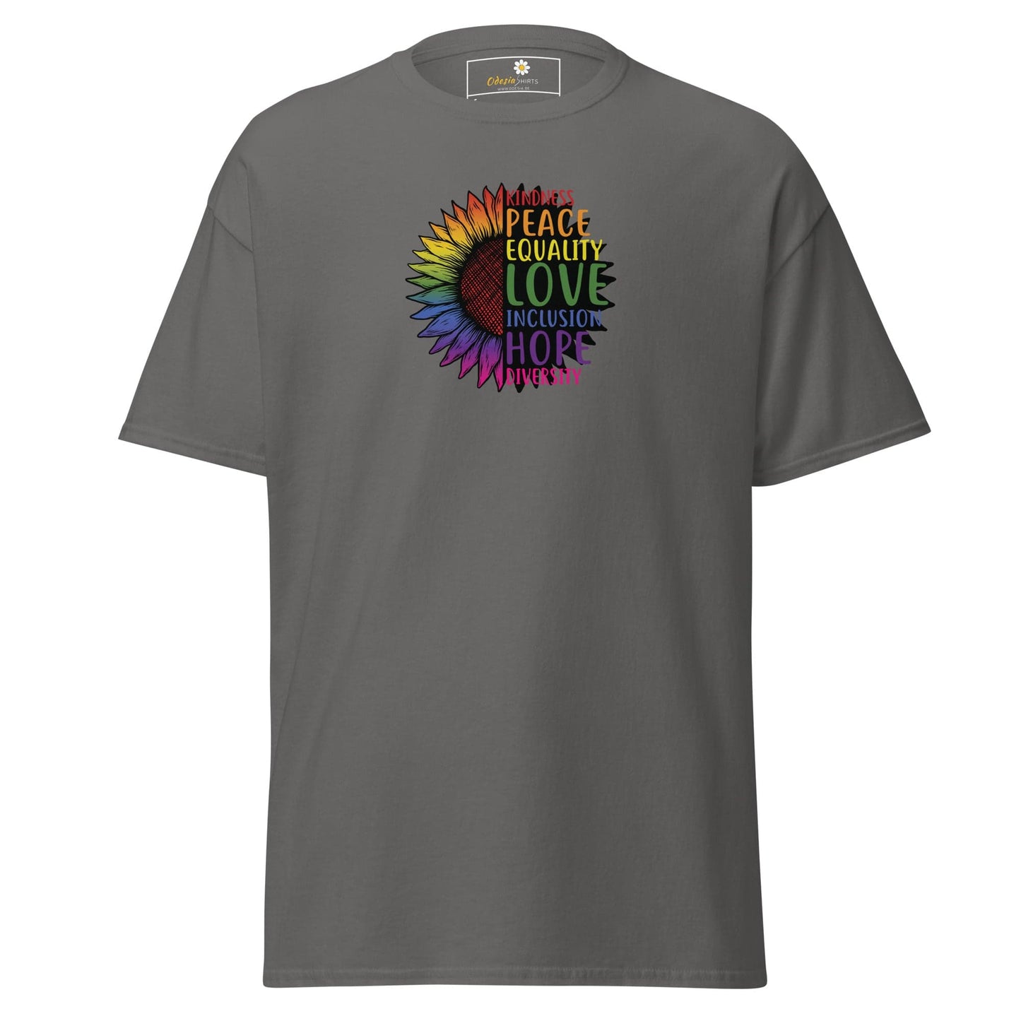 Unisex classic t-shirt - LGBTQ PEACE AND LOVE - REGULAR - Charcoal / S