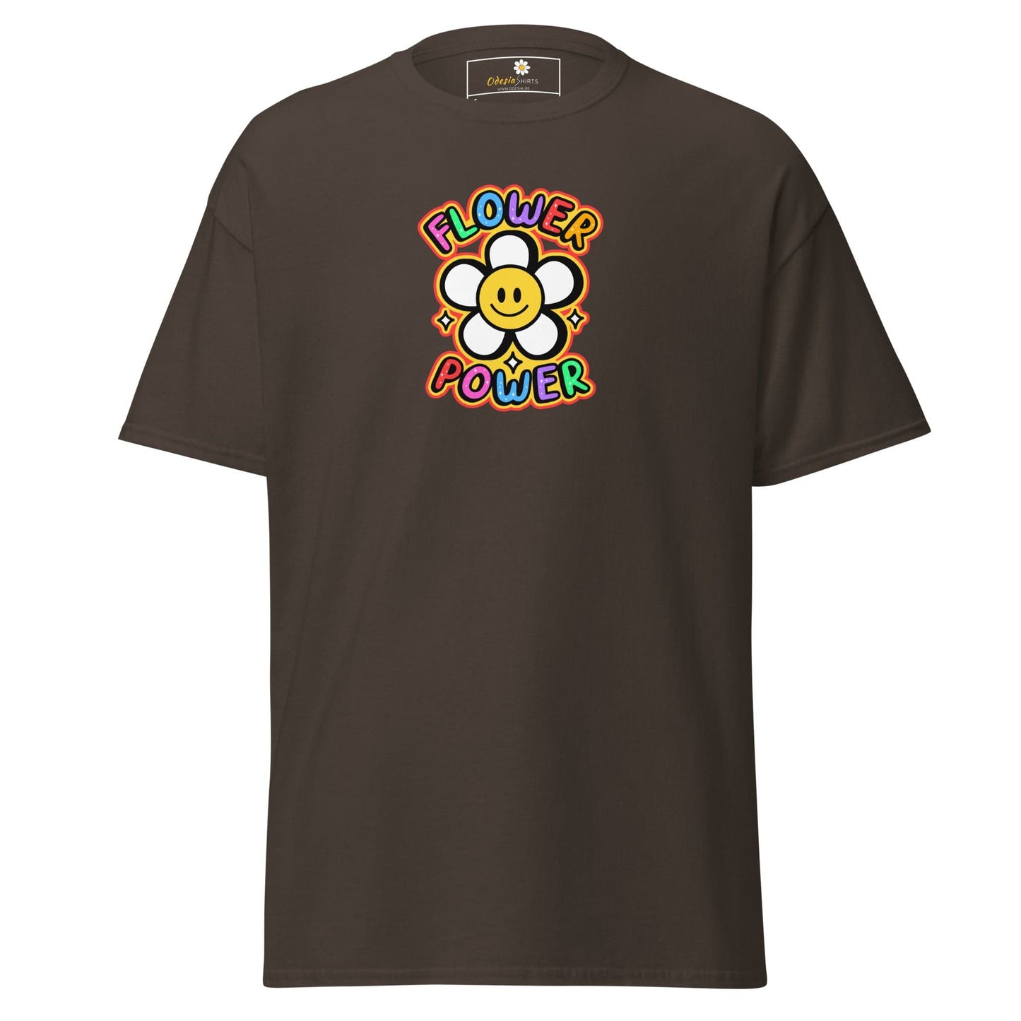 Unisex classic t-shirt - POSITIVE FLOWER POWER - REGULAR - Dark Chocolate / S