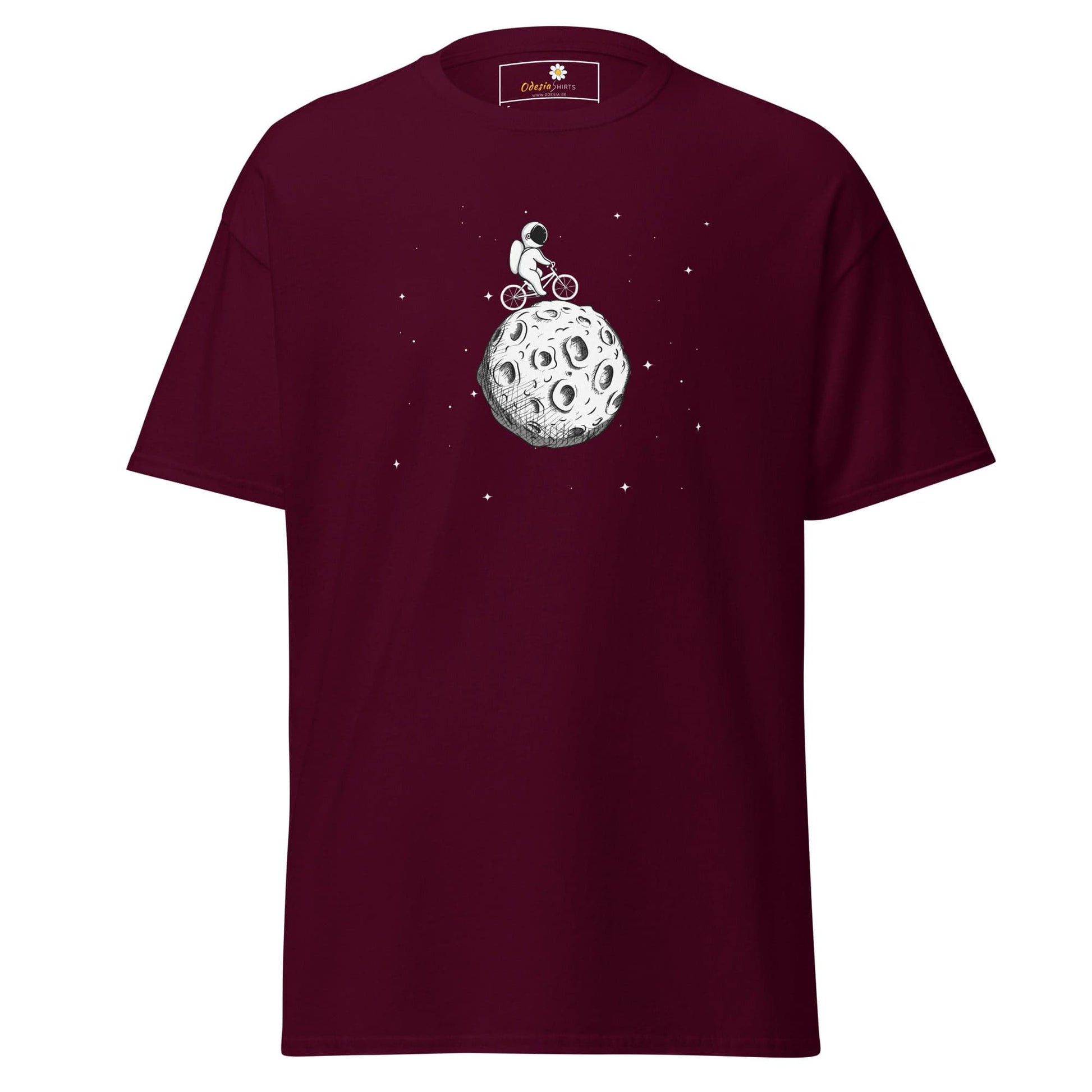 Unisex classic t-shirt - ASTRONAUT RIDING BIKE MOON - REGULAR - Maroon / S