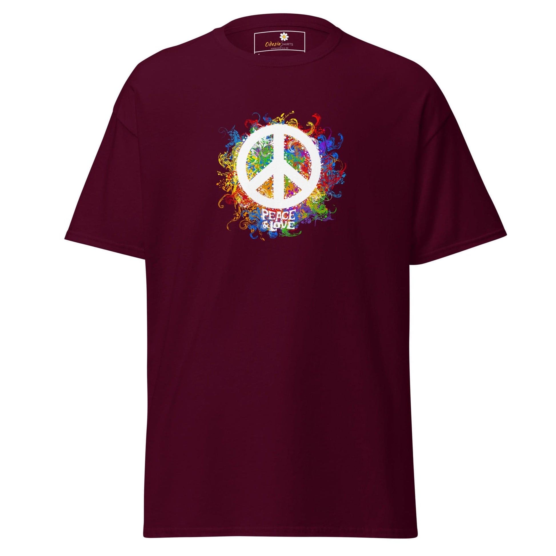 Unisex classic tee - POSITIVE PEACE AND LOVE - REGULAR - Maroon / S