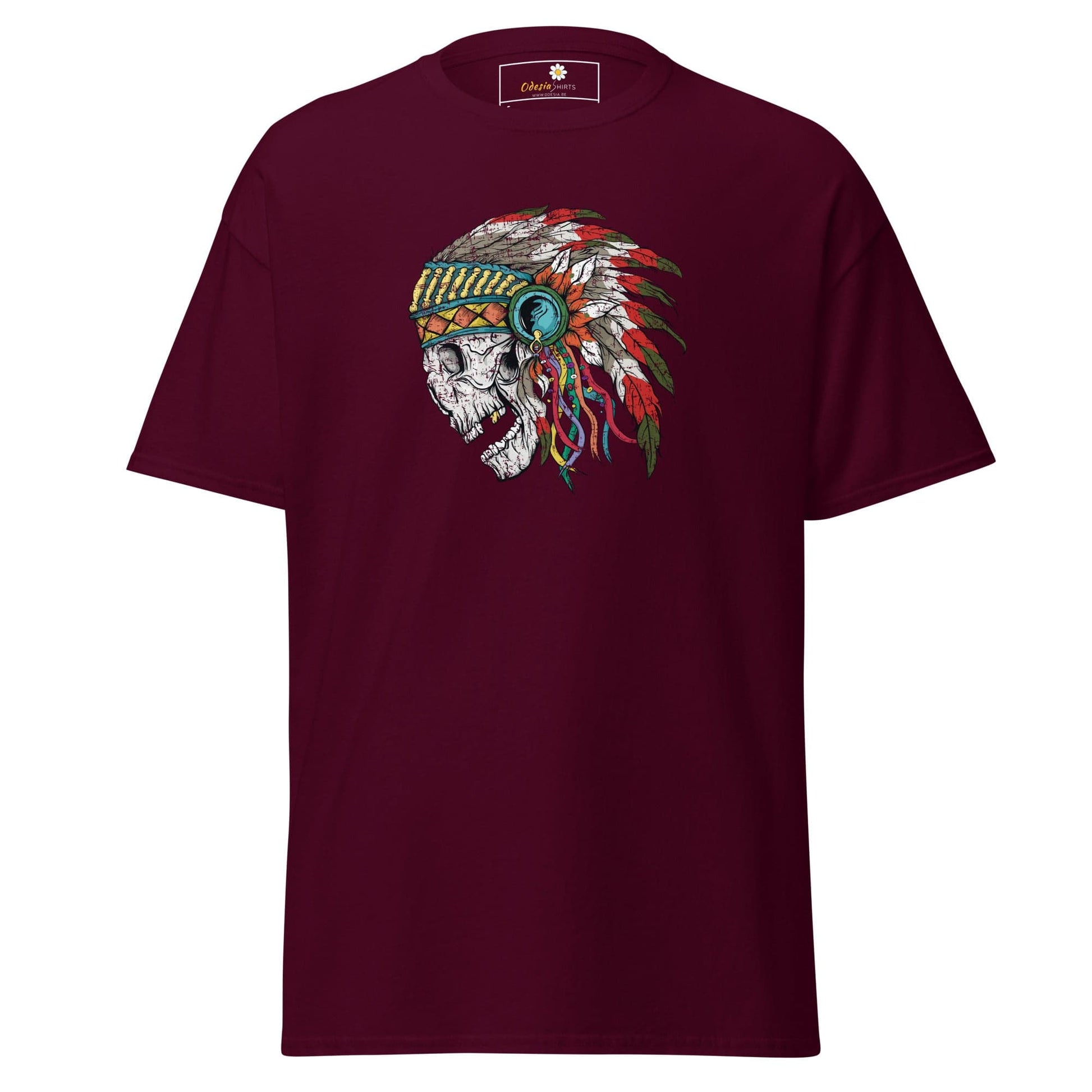 Unisex classic t-shirt - SKULL NATIVE INDIAN - REGULAR - Maroon / S