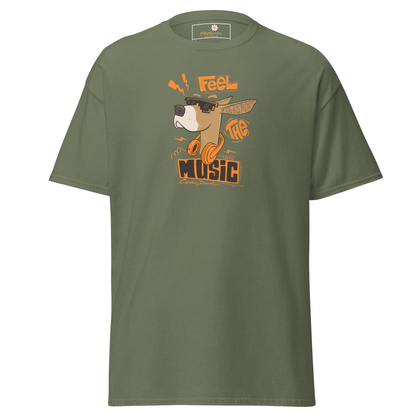 Unisex classic t-shirt - MUSIC FEEL THE MUSIC - REGULAR - Military Green / S