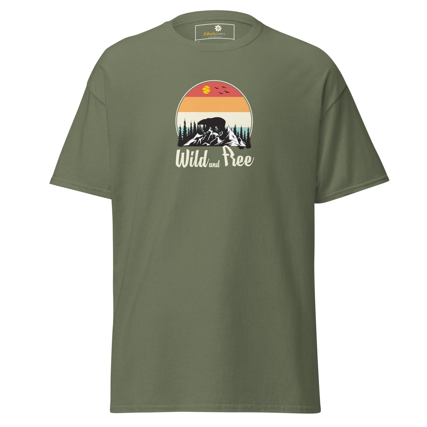 Unisex classic t-shirt - ADVENTURE WILD AND FREE - REGULAR - Military Green / S