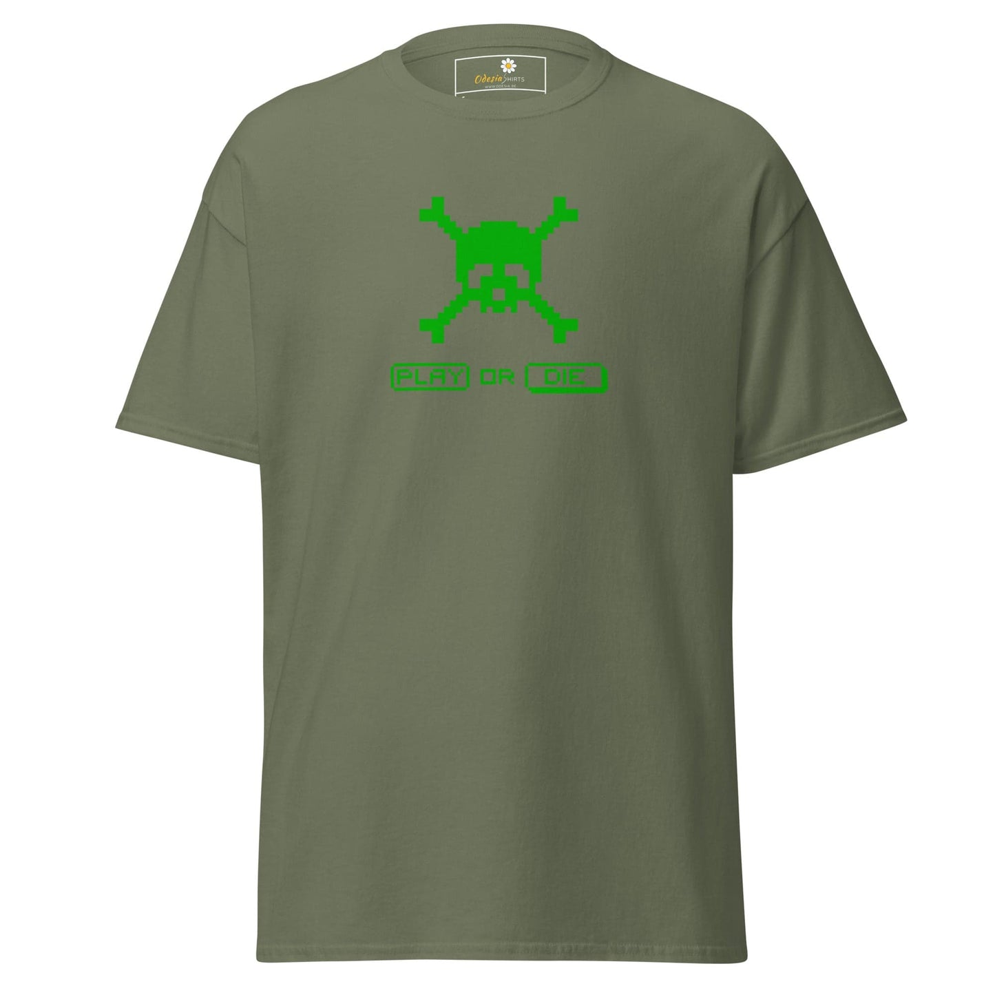 Unisex classic t-shirt - SKULL PLAY OR DIE - REGULAR - Military Green / S