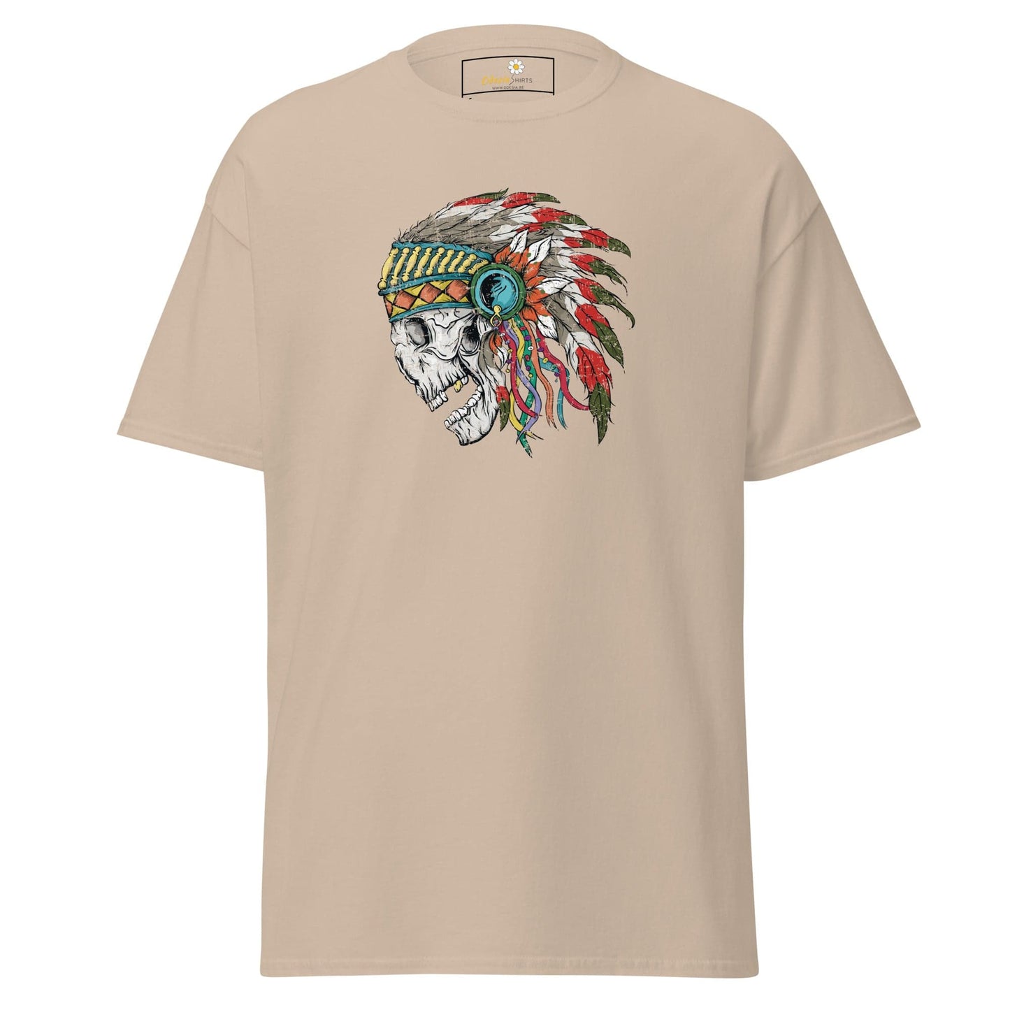 Unisex classic t-shirt - SKULL NATIVE INDIAN - REGULAR - Sand / S