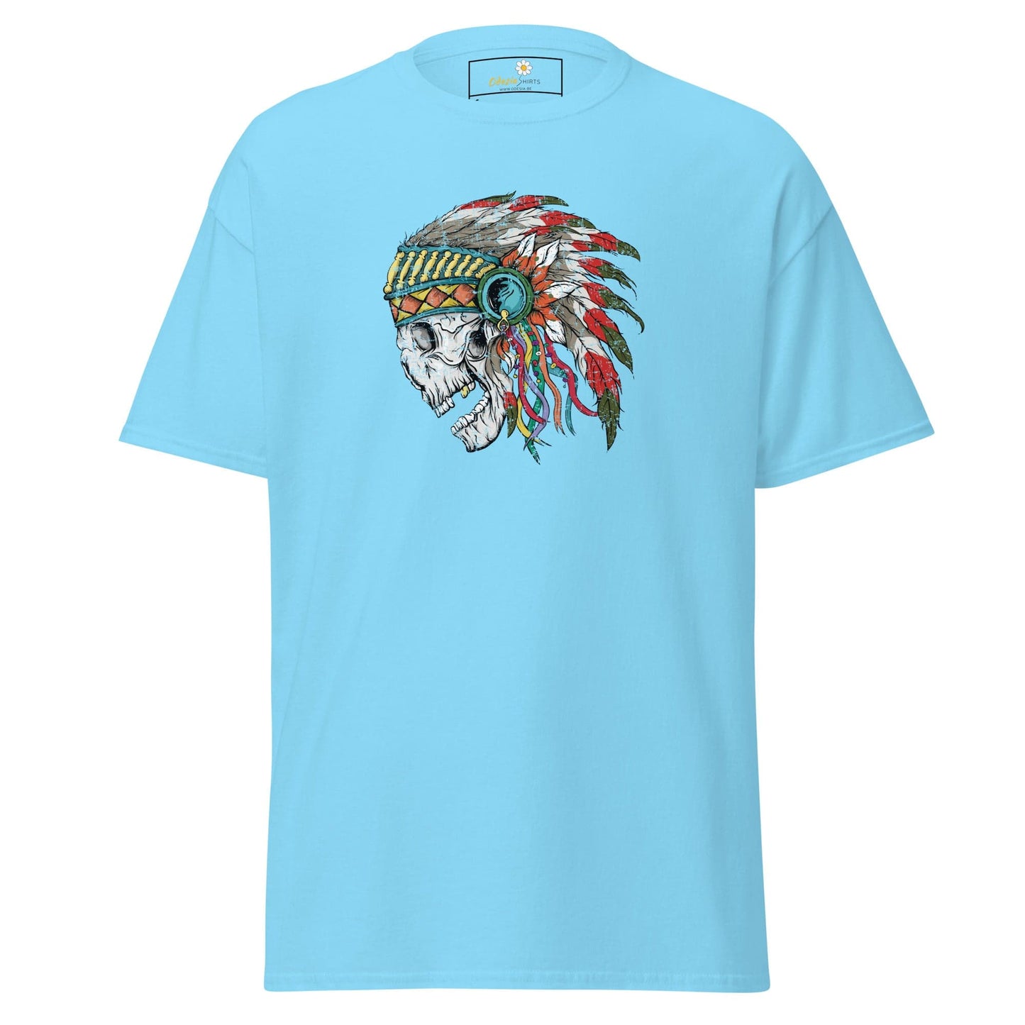 Unisex classic t-shirt - SKULL NATIVE INDIAN - REGULAR - Sky / S