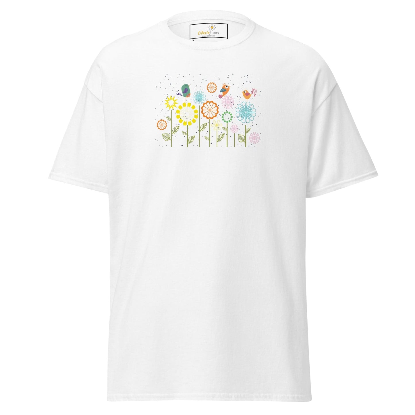 Unisex classic tee - ANIMALS BIRDS ON FLOWERS - REGULAR - White / S