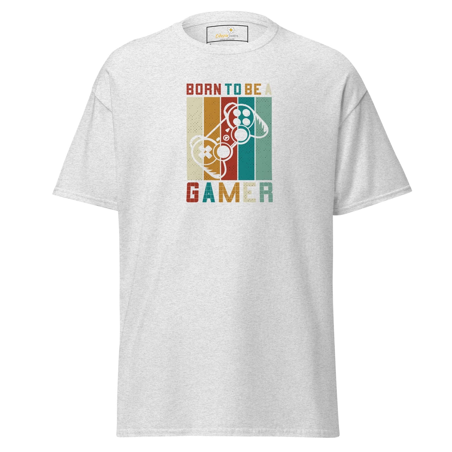 White T-shirt with Born to Be a Gamer design for Men and Women in S to XL