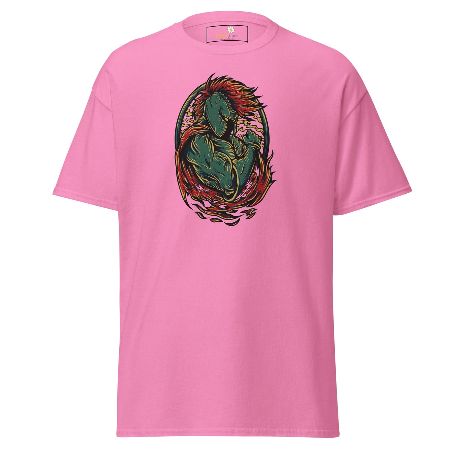 Pink T-shirt with warrior graphic for men and women in sizes S to XL