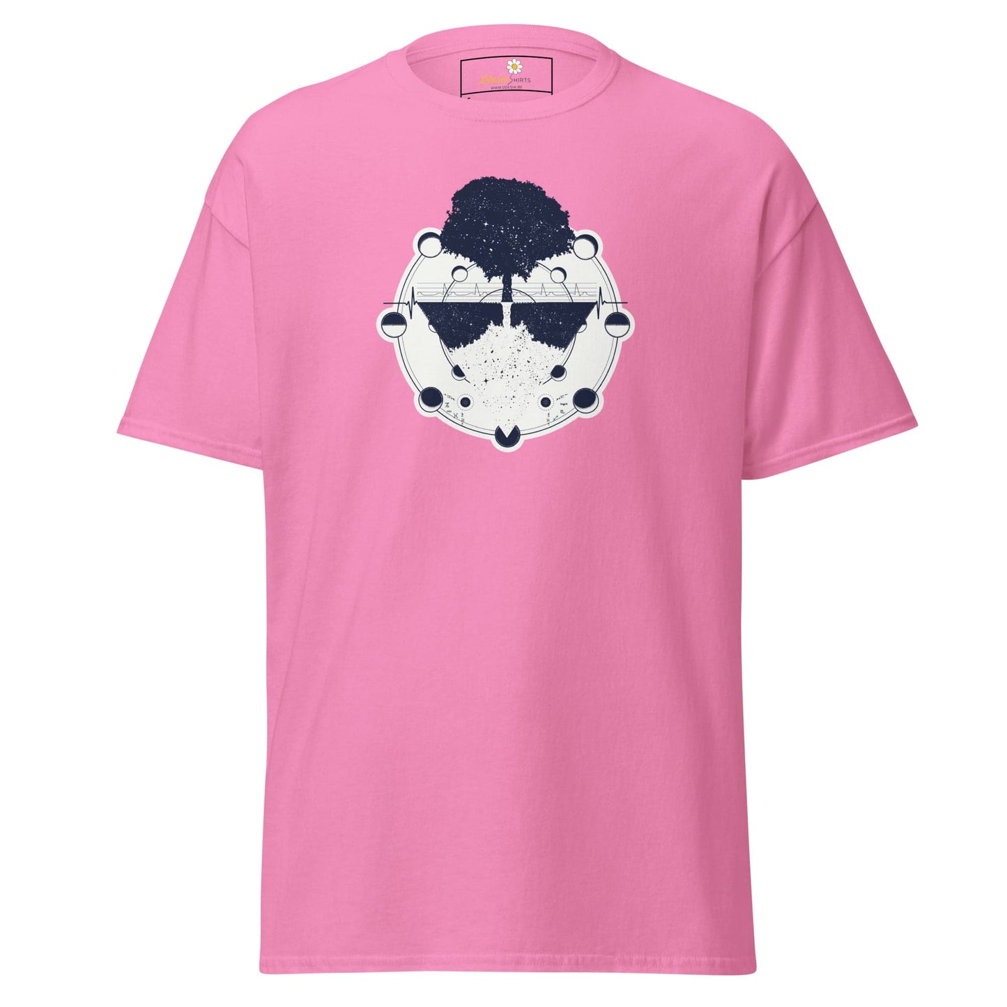 Pink T-shirt with tree graphic from T-SHIRT DESIGN TEE for Men and Women in sizes S to XL