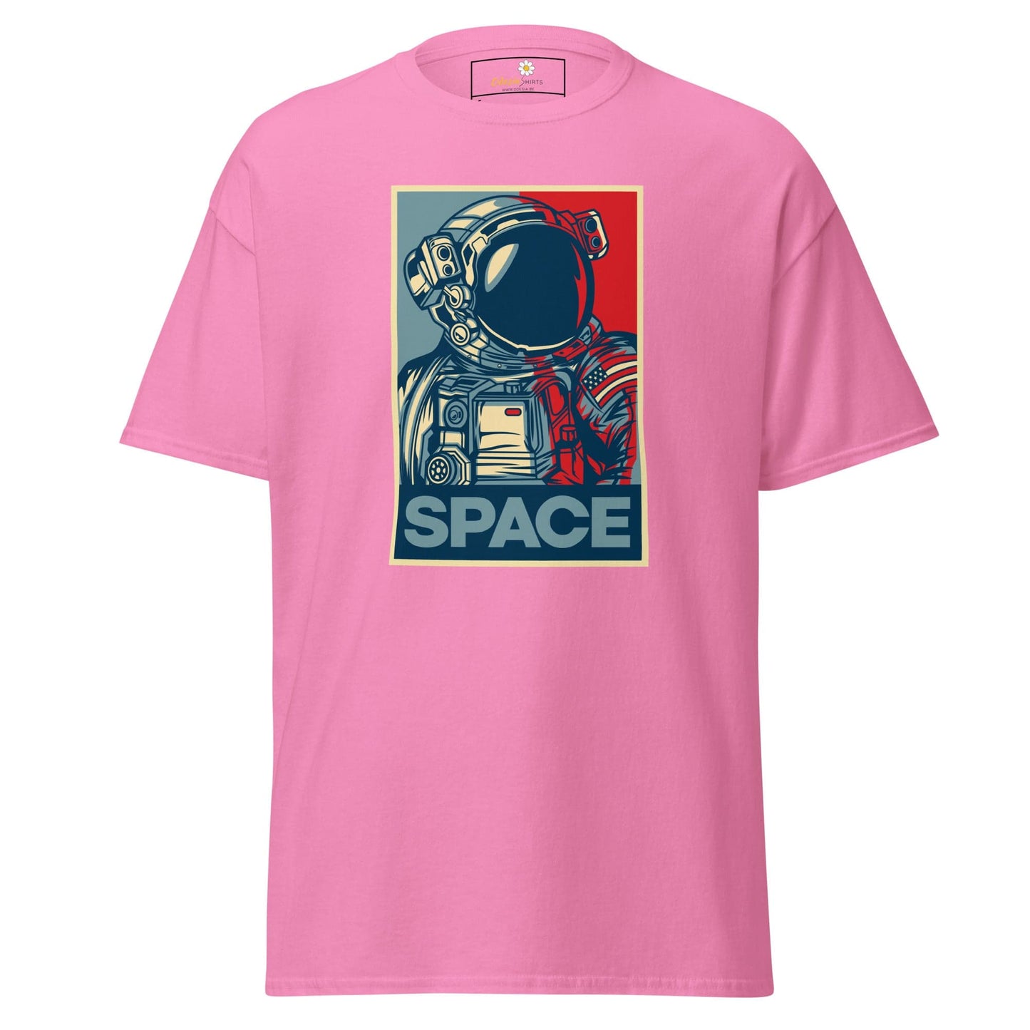 Pink T-shirt with astronaut graphic from T-SHIRT DESIGN TEE for men and women in S to XL