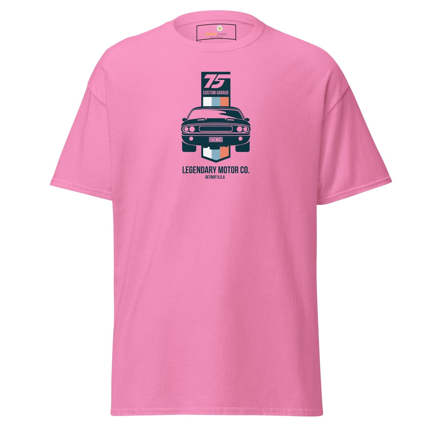 Pink T-shirt with car graphic from T-SHIRT DESIGN TEE for Men and Women sizes S to XL