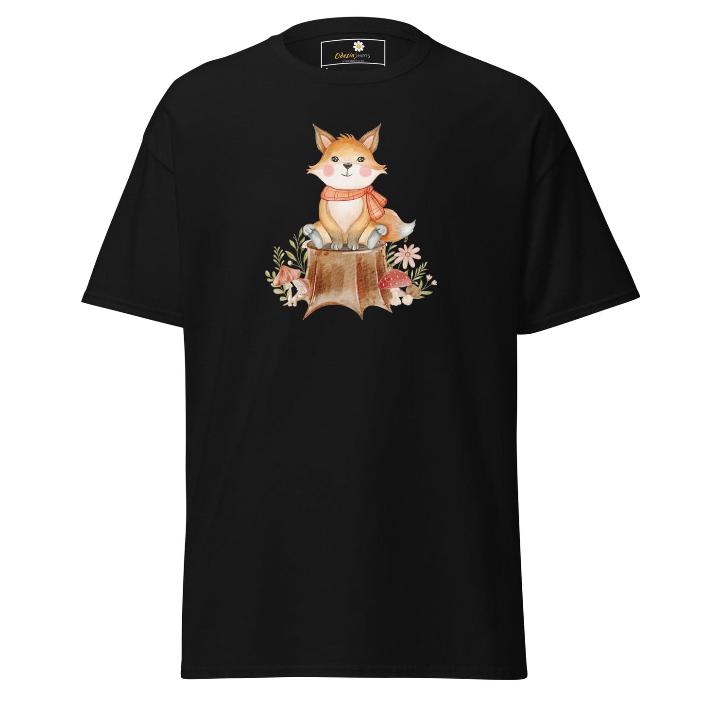 UNisex classic t-shirt - DRAWING FOX ON WOOD - REGULAR - Black / S