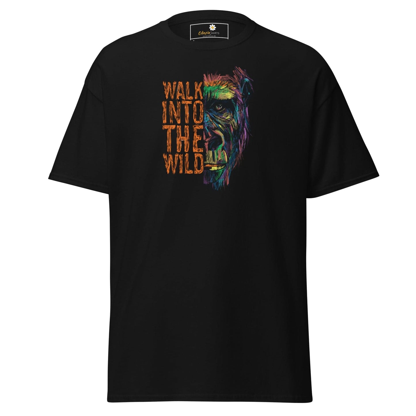 Black T-shirt featuring a gorilla graphic from T-SHIRT DESIGN TEE collection for Men and Women