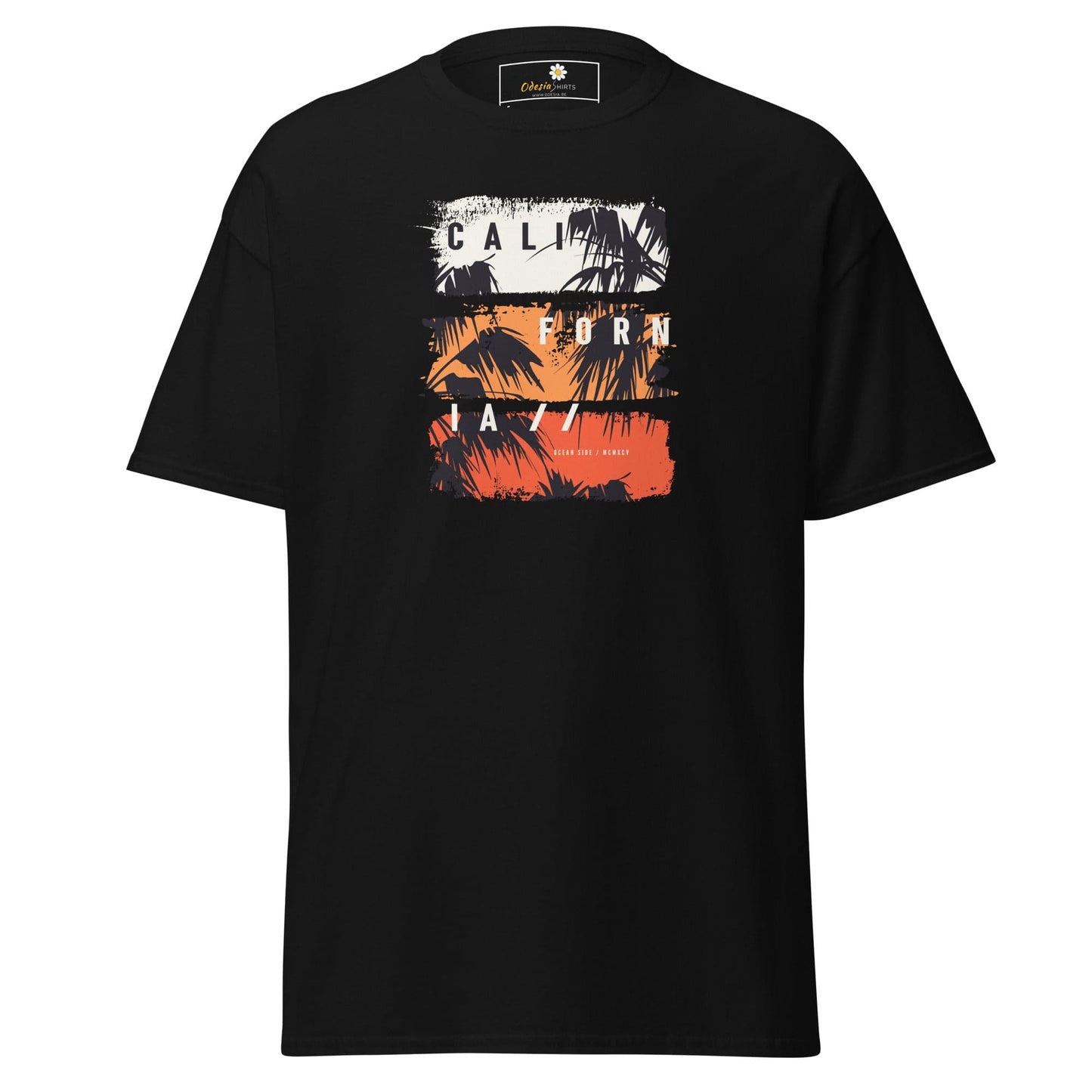 Black T-shirt featuring a California-themed graphic for men and women sizes S to XL