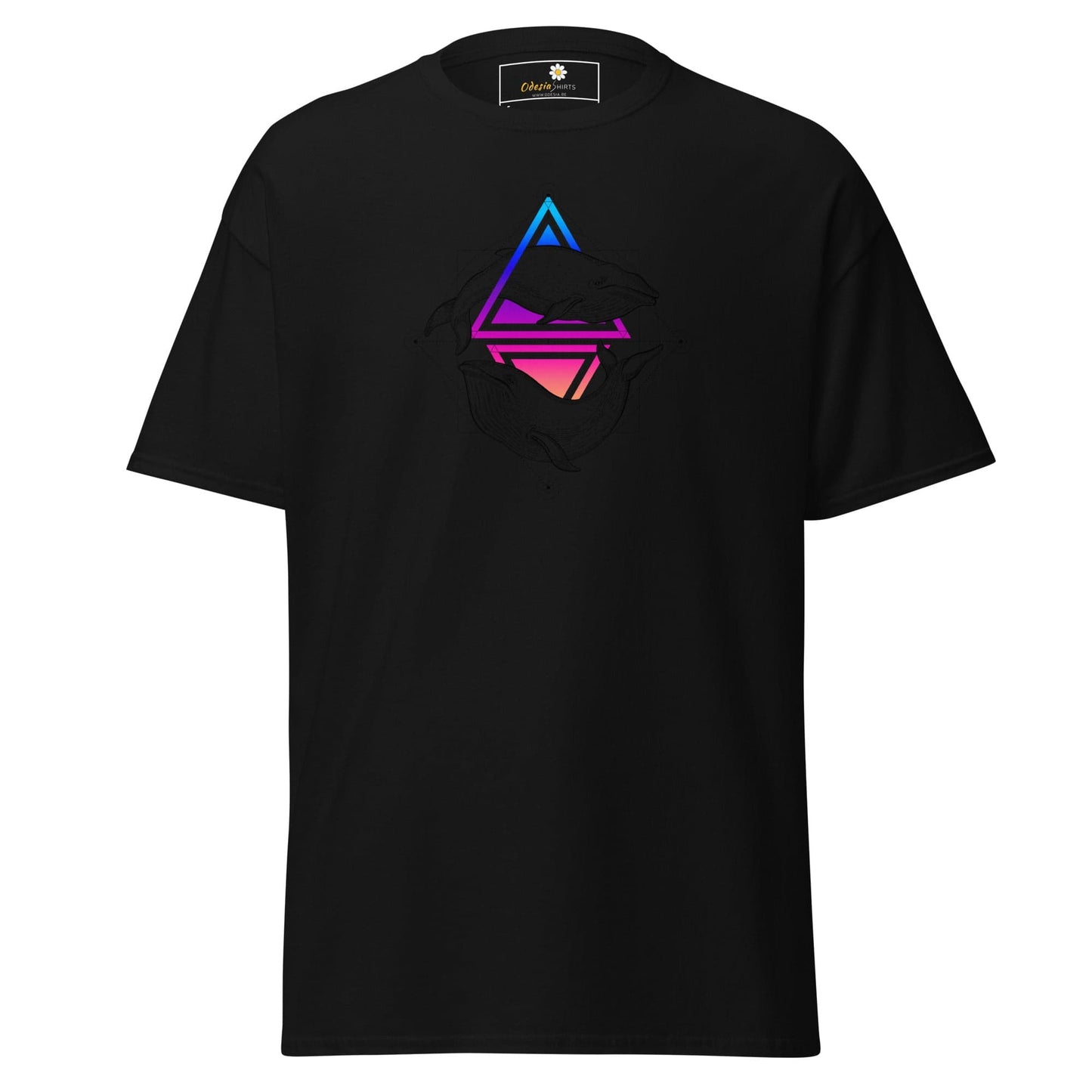 Black T-shirt with colorful geometric design for Men and Women in sizes S to XL