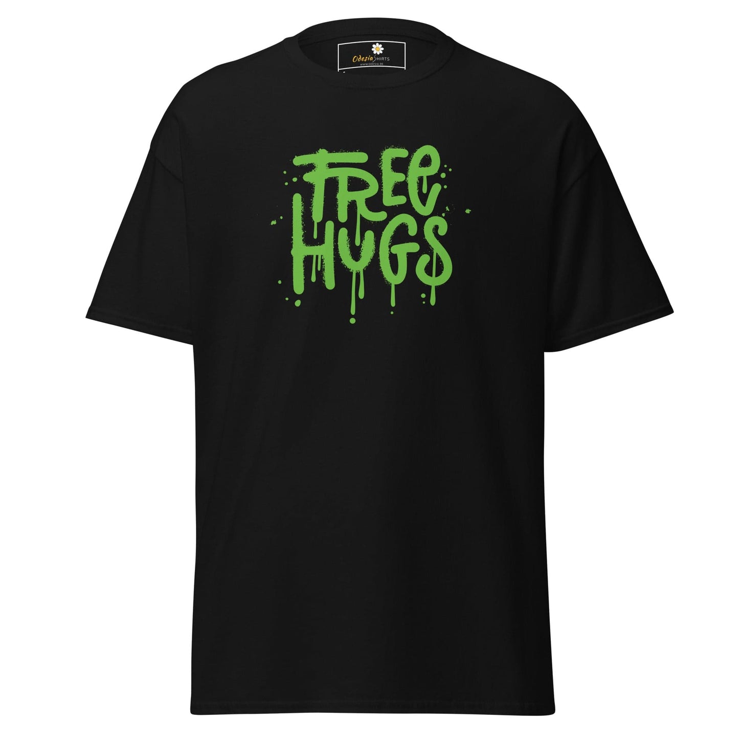 Black t-shirt with green Free Hugs graphic from T-SHIRT DESIGN TEE MAN WOMAN S-XL