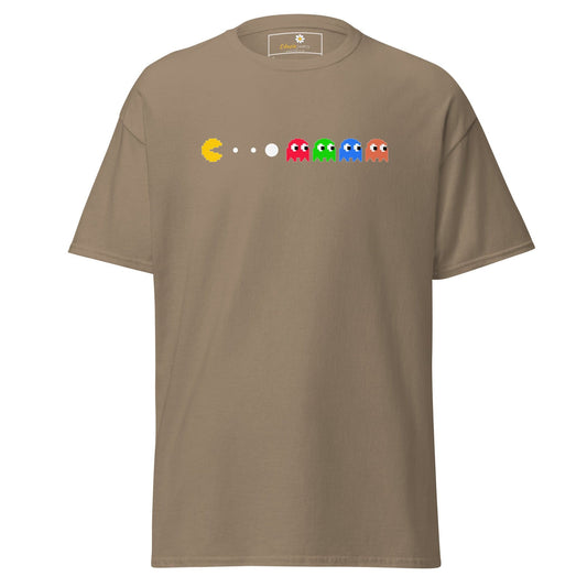 Khaki T-Shirt with Pac-Man design for Men and Women in sizes S to XL