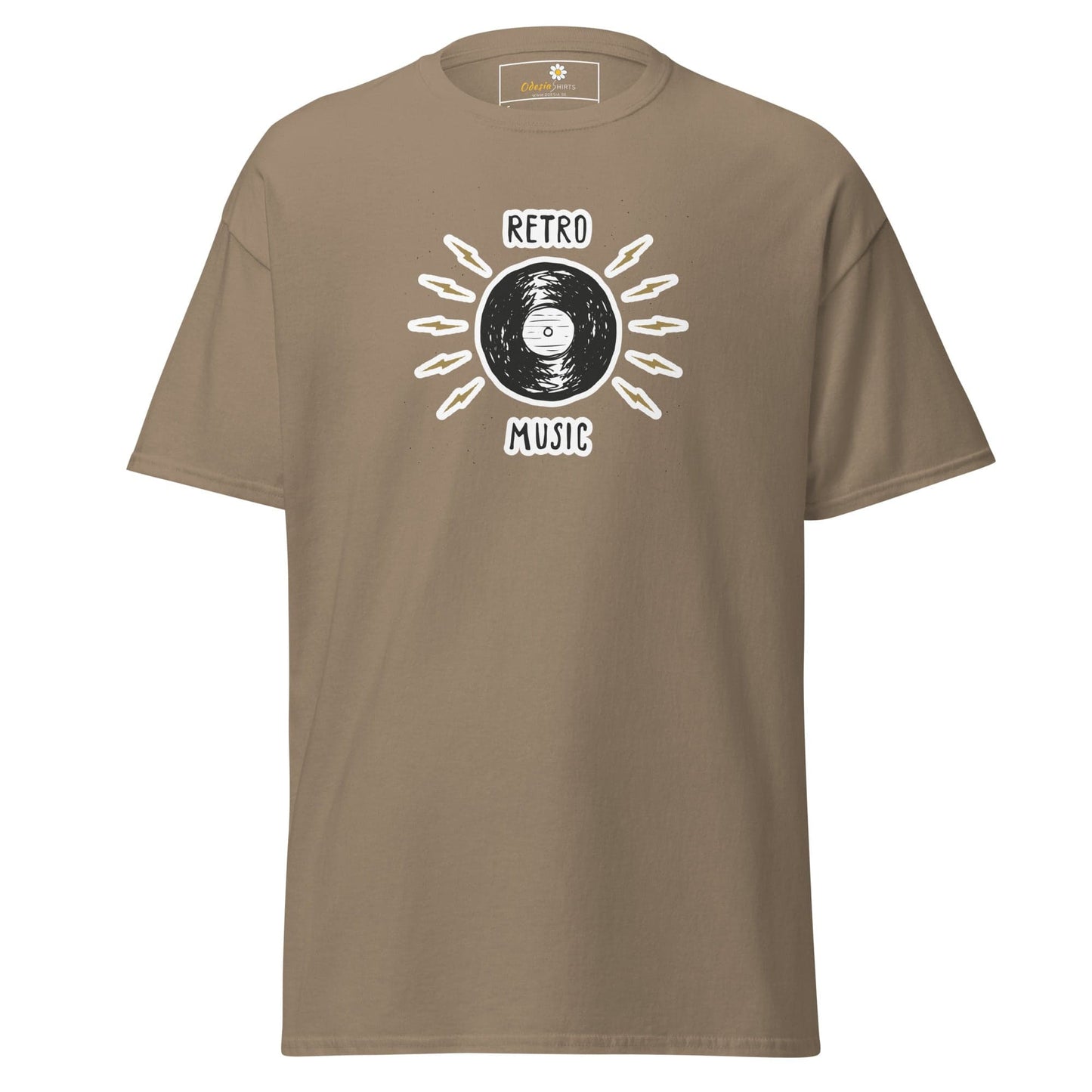 Khaki T-shirt with retro music design for men and women in sizes S to XL