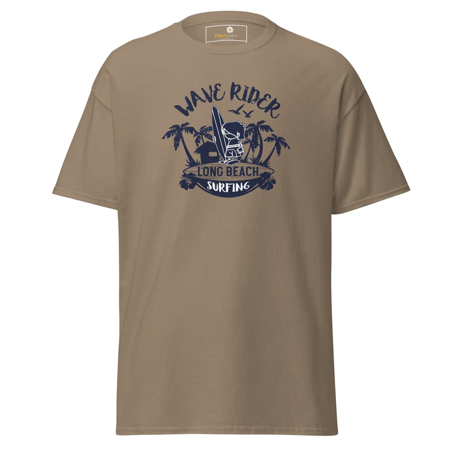 Khaki T-shirt with surfing graphic from T-SHIRT DESIGN TEE for men and women