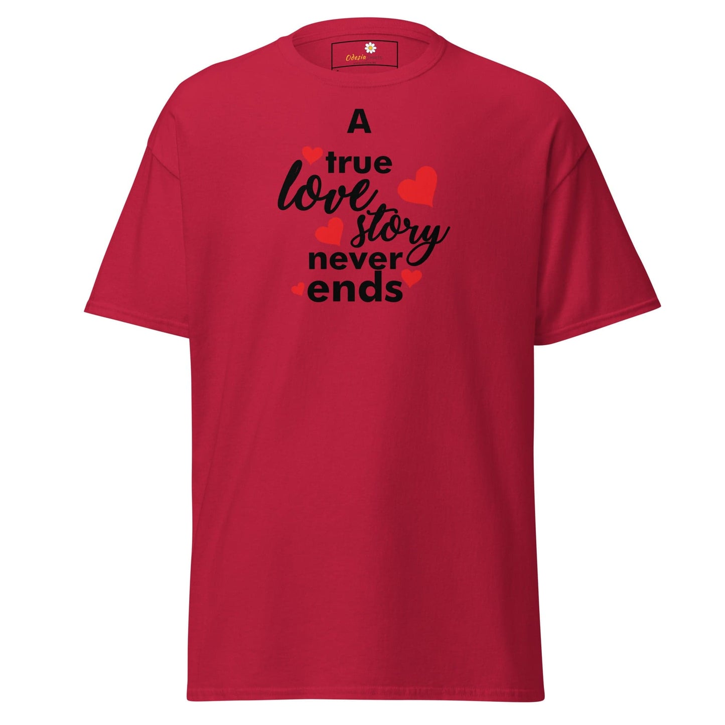 Red T-shirt with love quote displayed for T-SHIRT DESIGN TEE for men and women in sizes S to XL