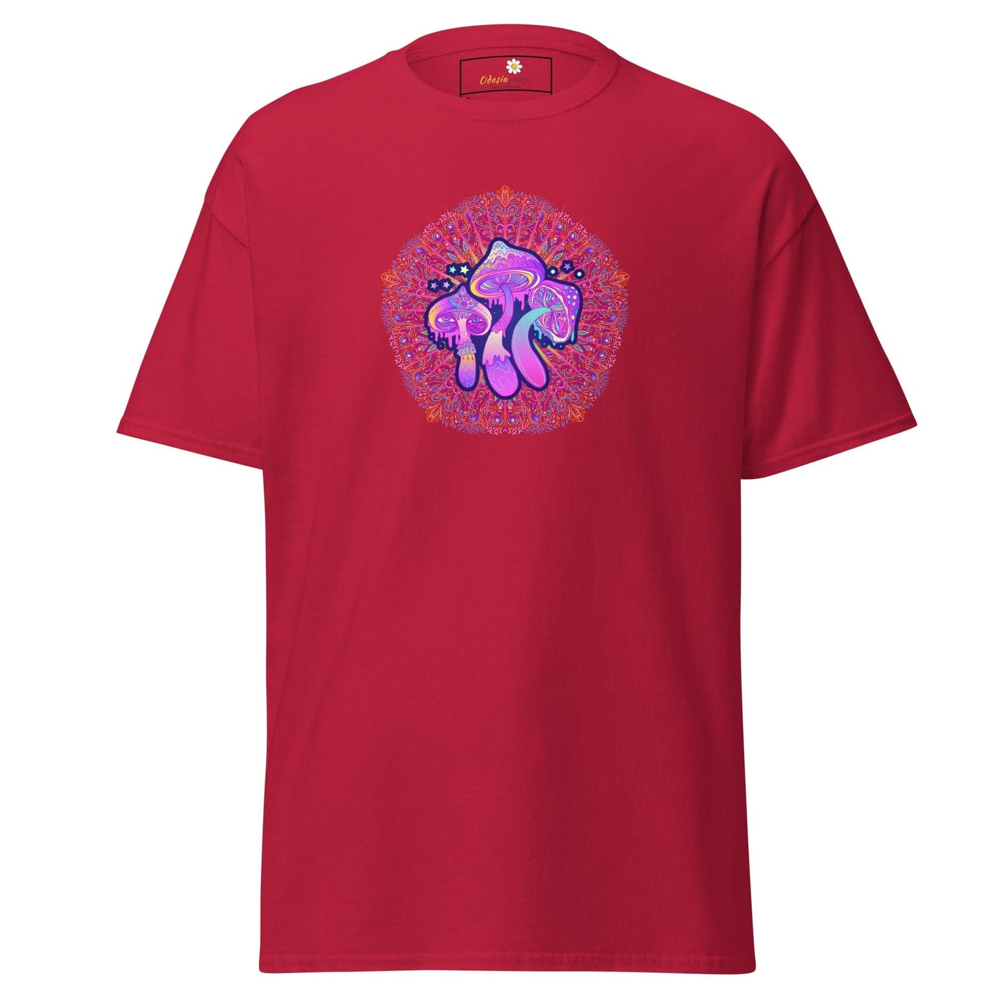 Red T-shirt with mushroom mandala design from T-SHIRT DESIGN TEE for men and women