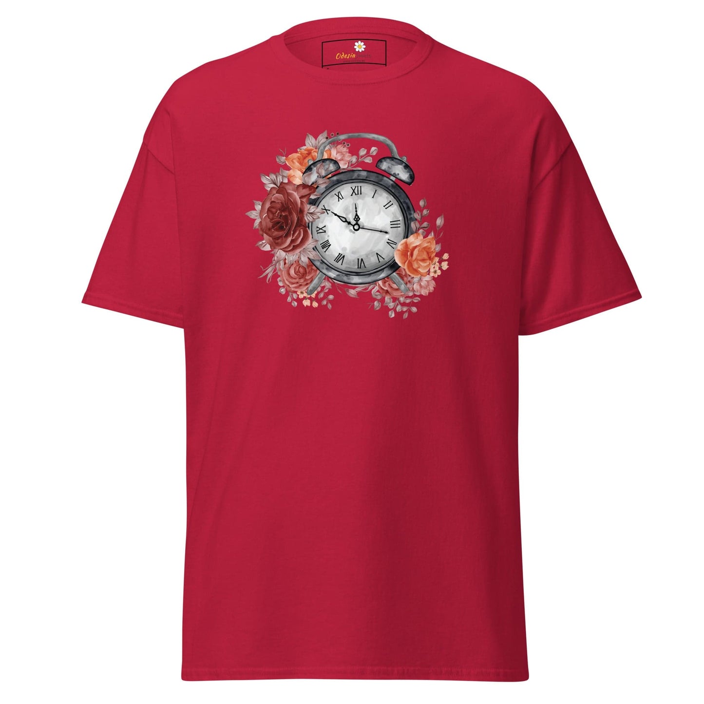 Unisex classic t-shirt - FANTASY CLOCK TIME FLOWERS - REGULAR - Cardinal / S
