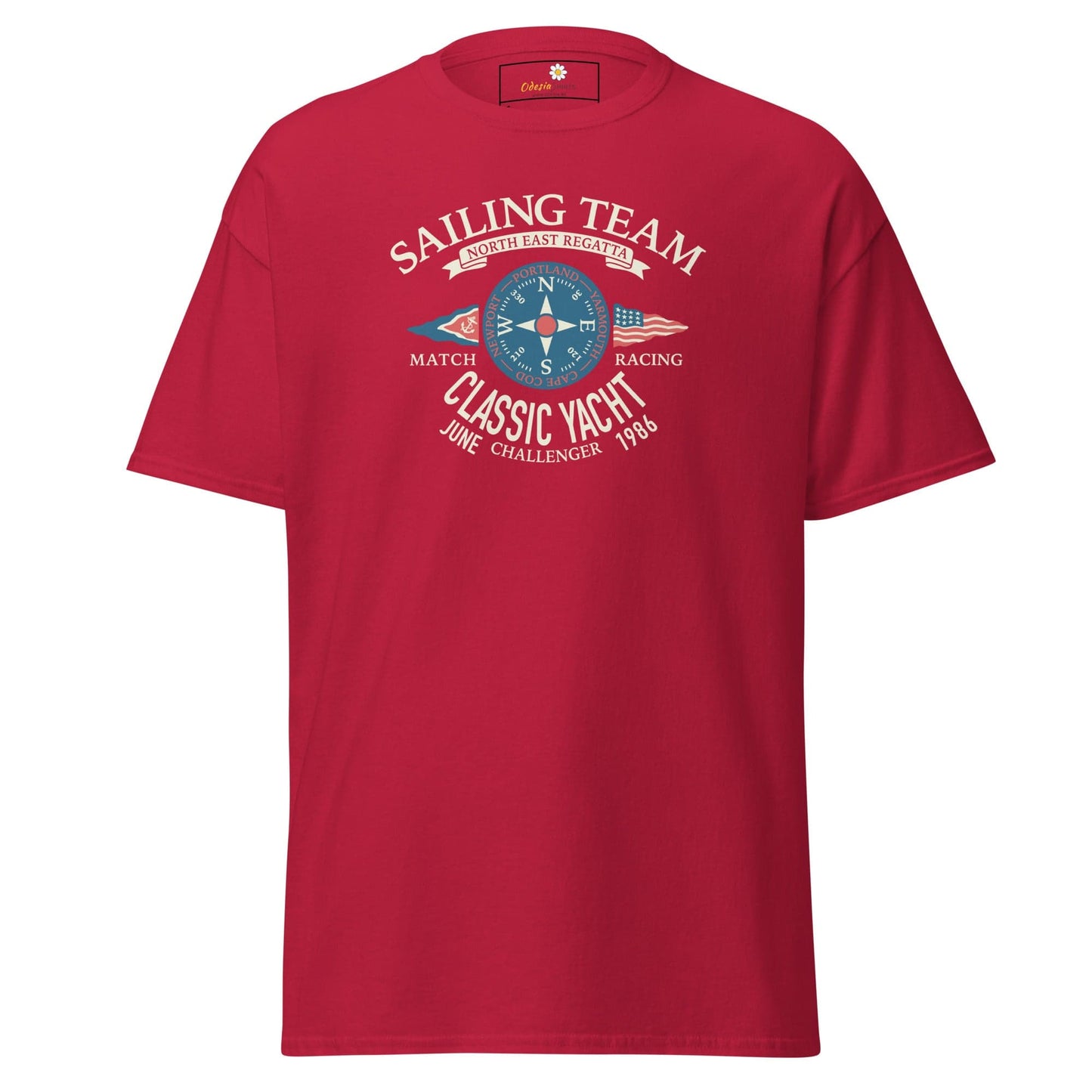 Red T-shirt with sailing graphic from T-SHIRT DESIGN TEE for Men and Women sizes S to XL