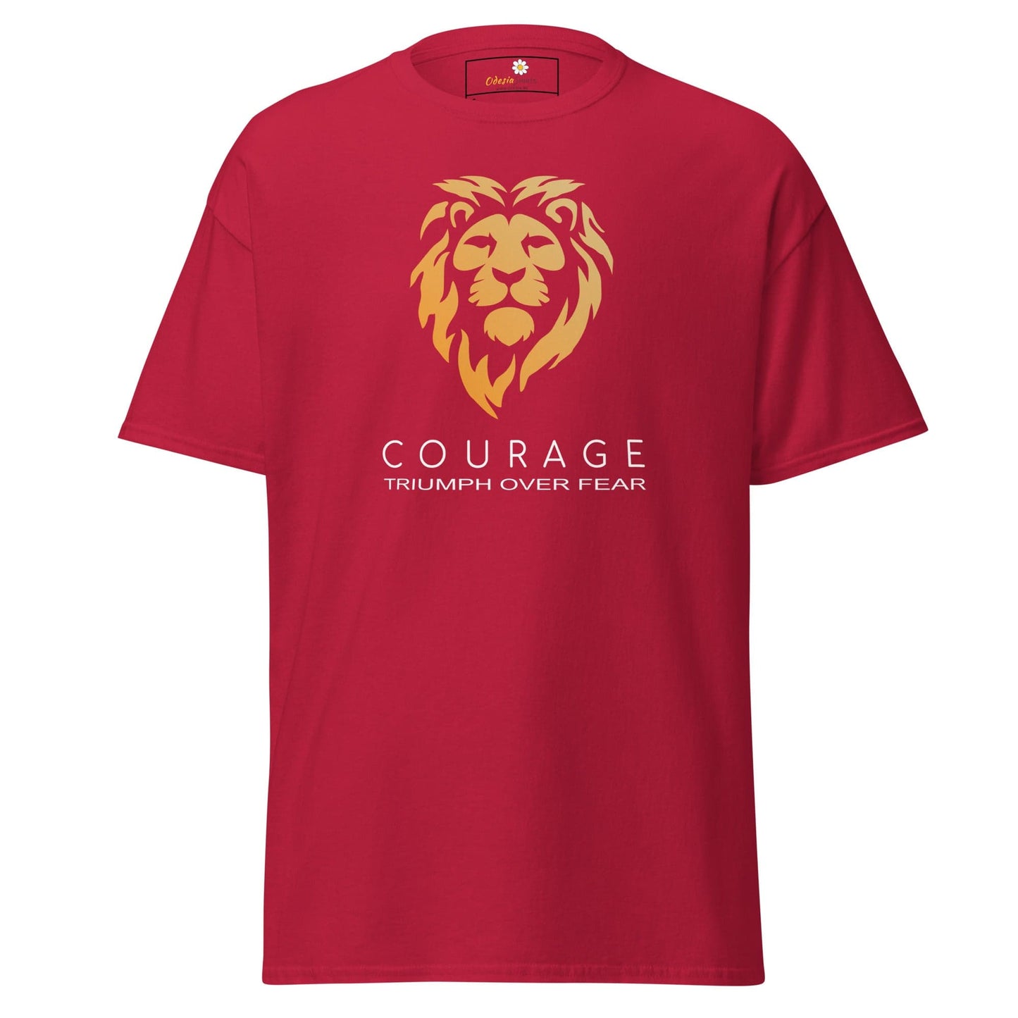 Red T-shirt with lion graphic for Men and Women in sizes S to XL