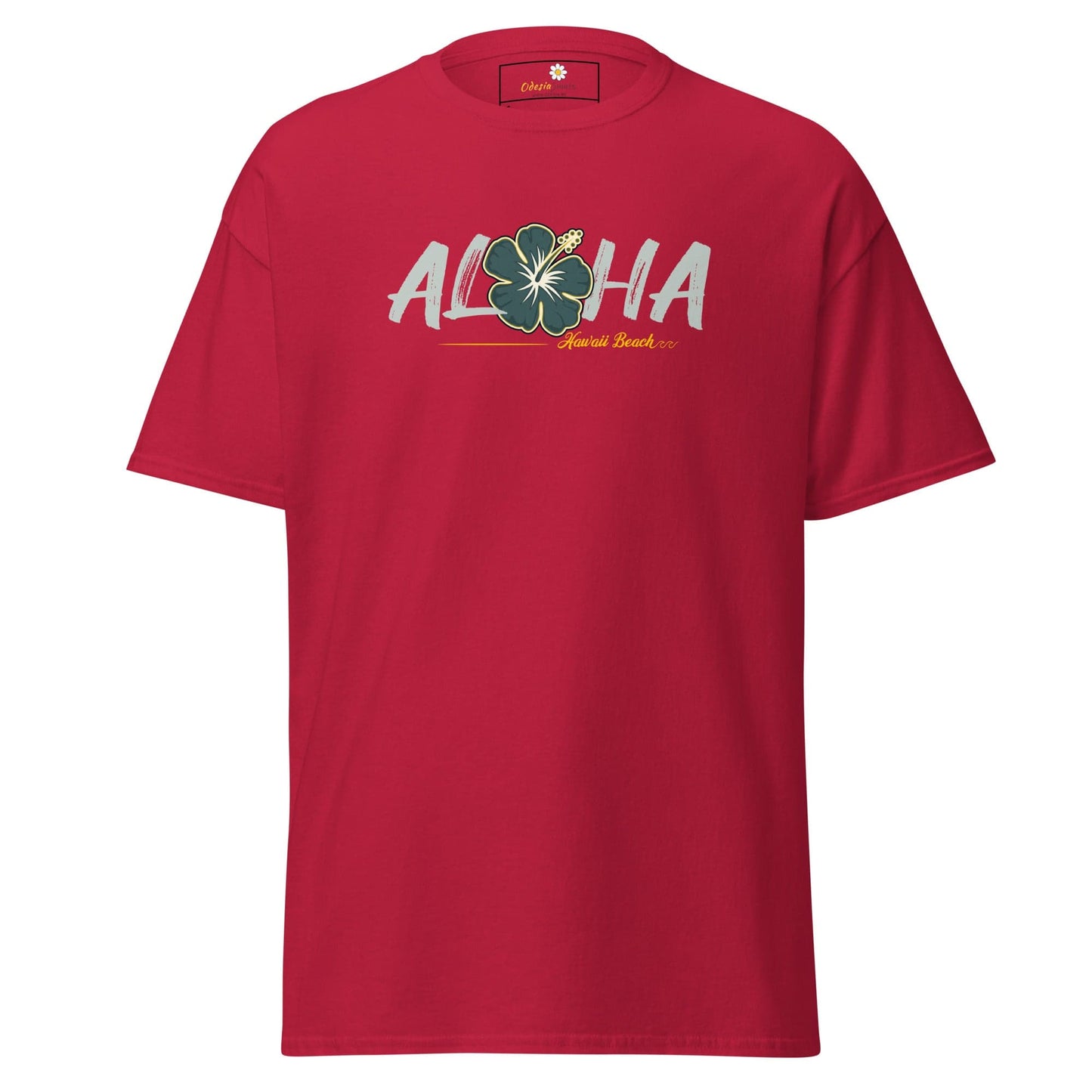 Red T-shirt with Aloha graphic for Men and Women in S to XL sizes