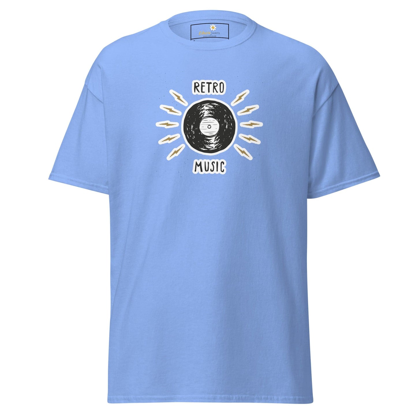 Light blue T-shirt with retro music design for Men and Women in sizes S to XL