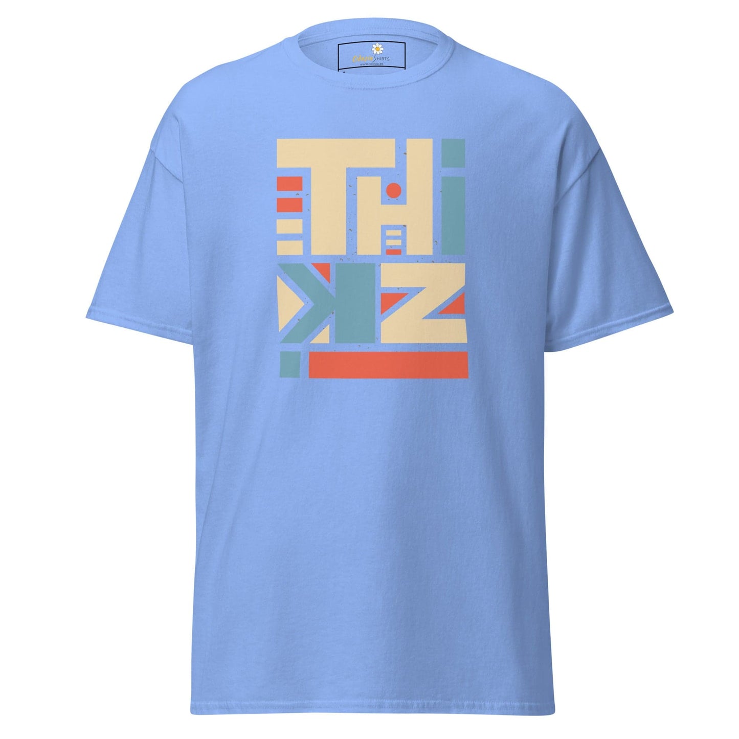 Light blue T-shirt with geometric design for men and women in sizes S to XL