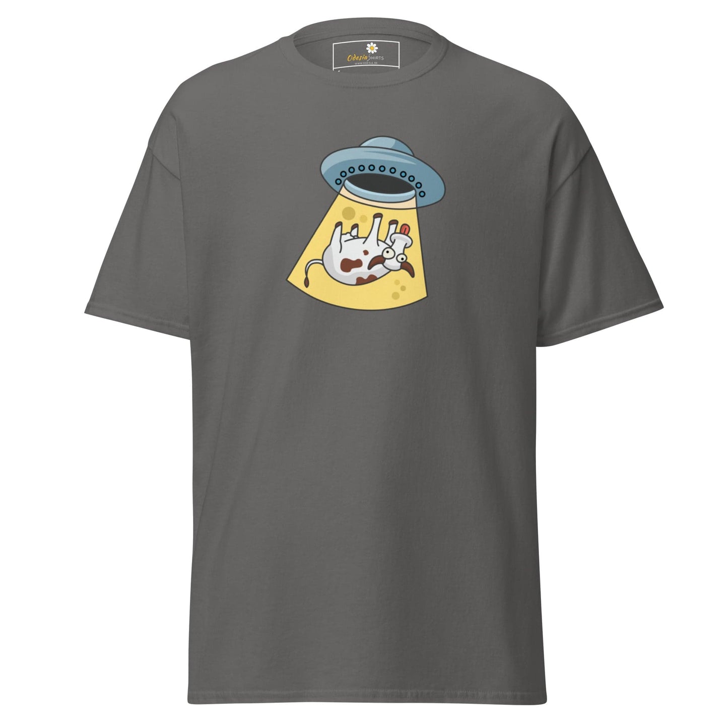 Gray T-shirt with alien abduction graphic from T-SHIRT DESIGN TEE for men and women