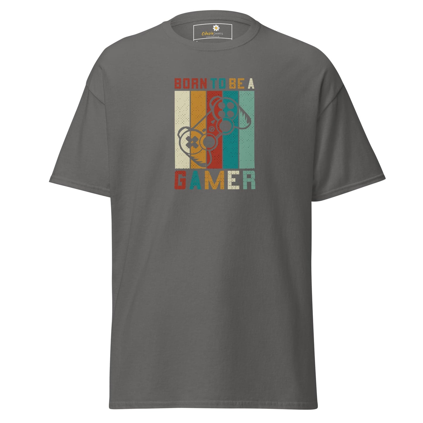 Gray T-shirt with retro gaming design for men and women, available in sizes S to XL
