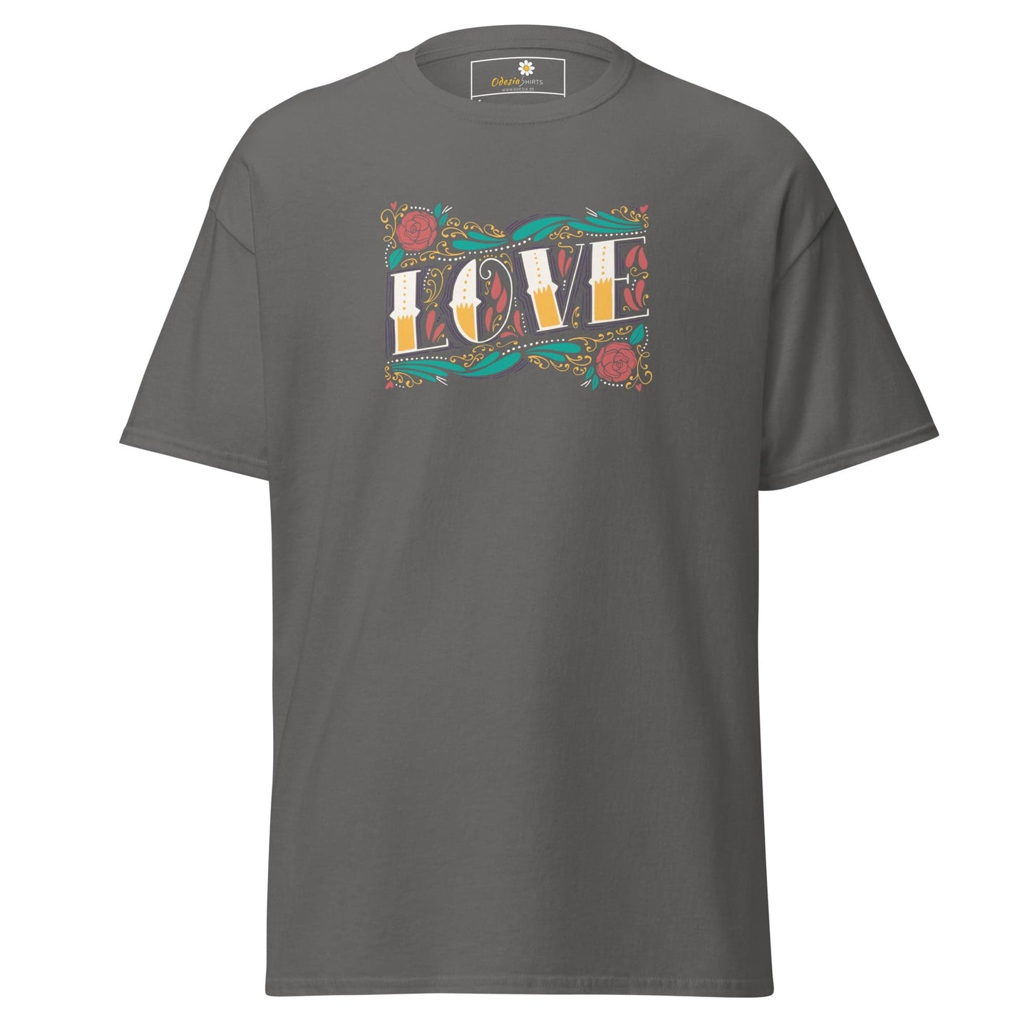 Unisex classic t-shirt - TEXT LOVE FLOWERS - REGULAR - Charcoal / S
