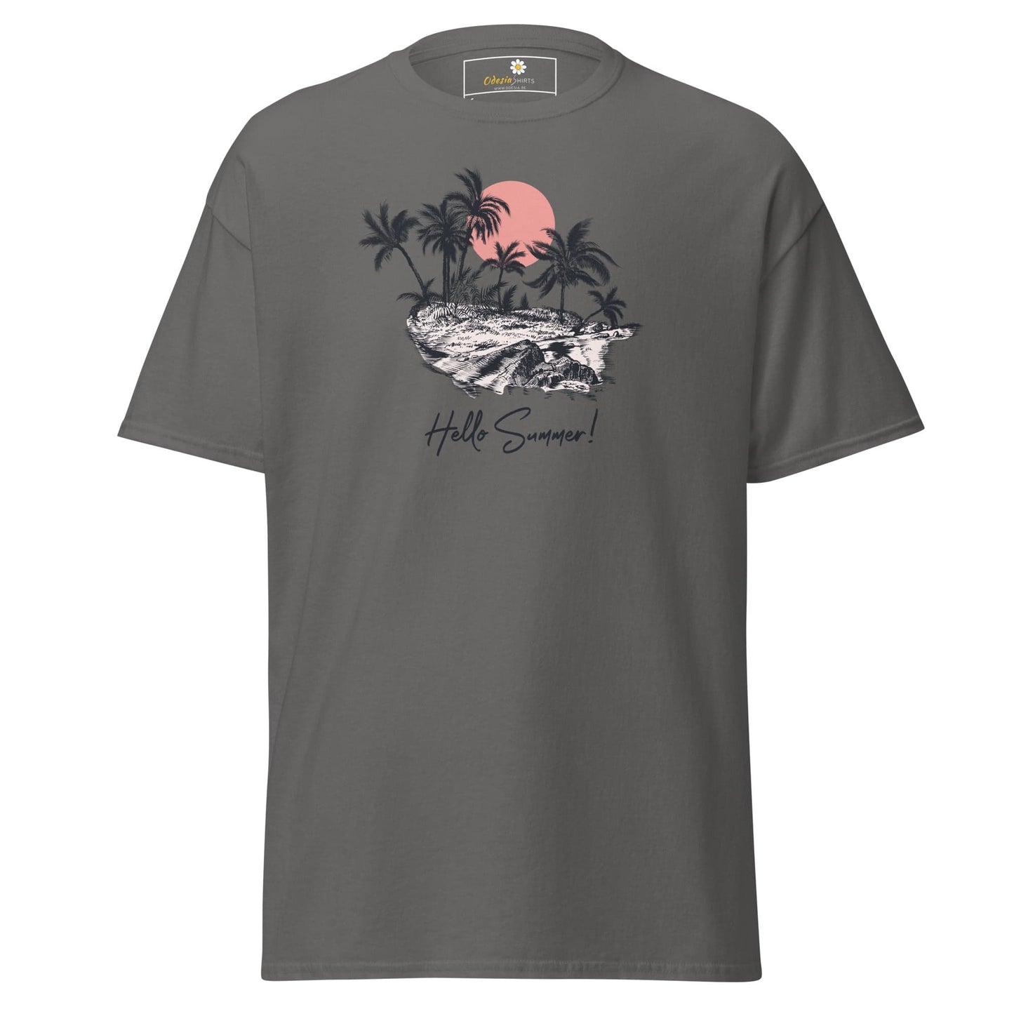 Gray T-shirt with tropical island graphic from T-SHIRT DESIGN TEE for Men and Women