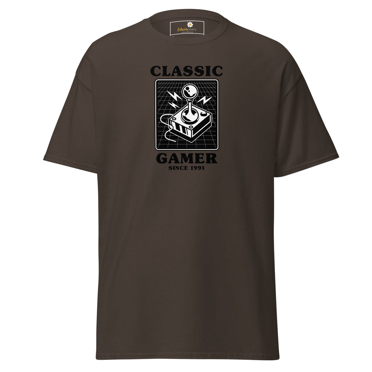 Brown T-shirt with Classic Gamer design for men and women in sizes S to XL