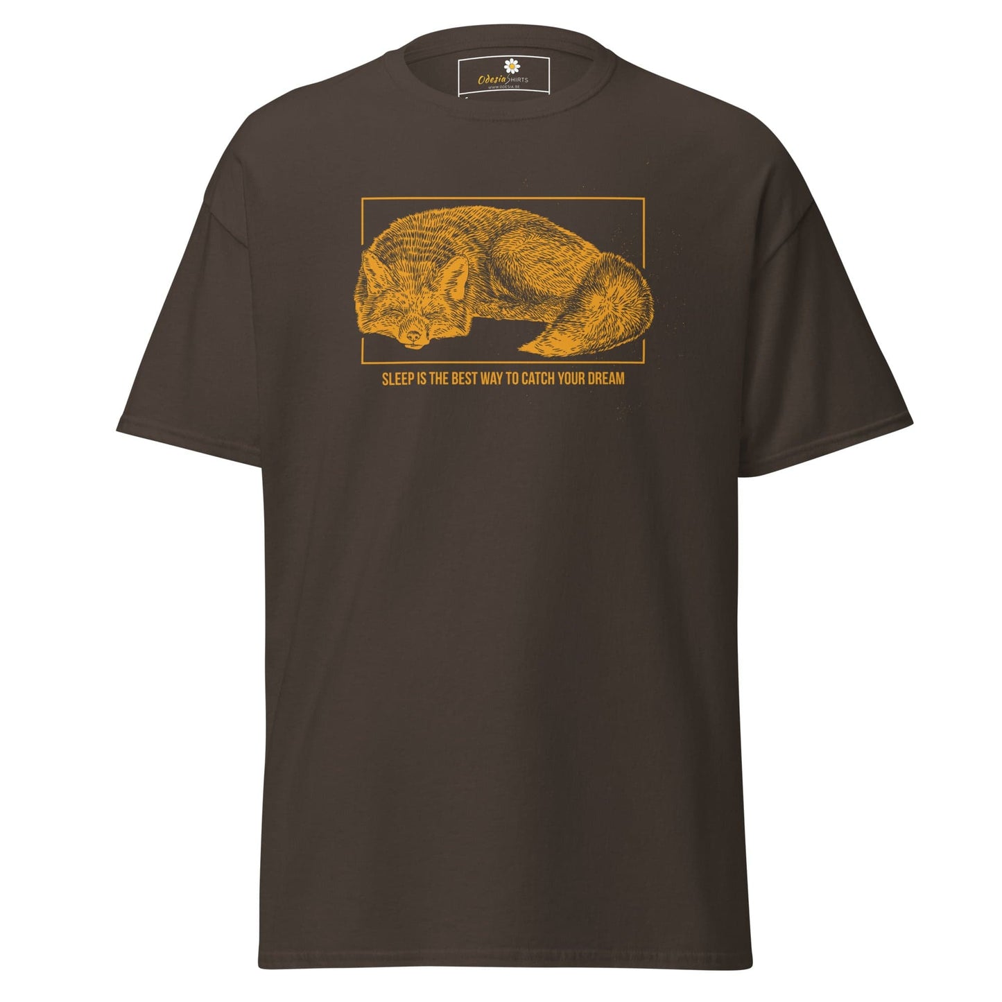 Brown T-shirt with fox graphic for men and women in size S to XL, stylish casual wear