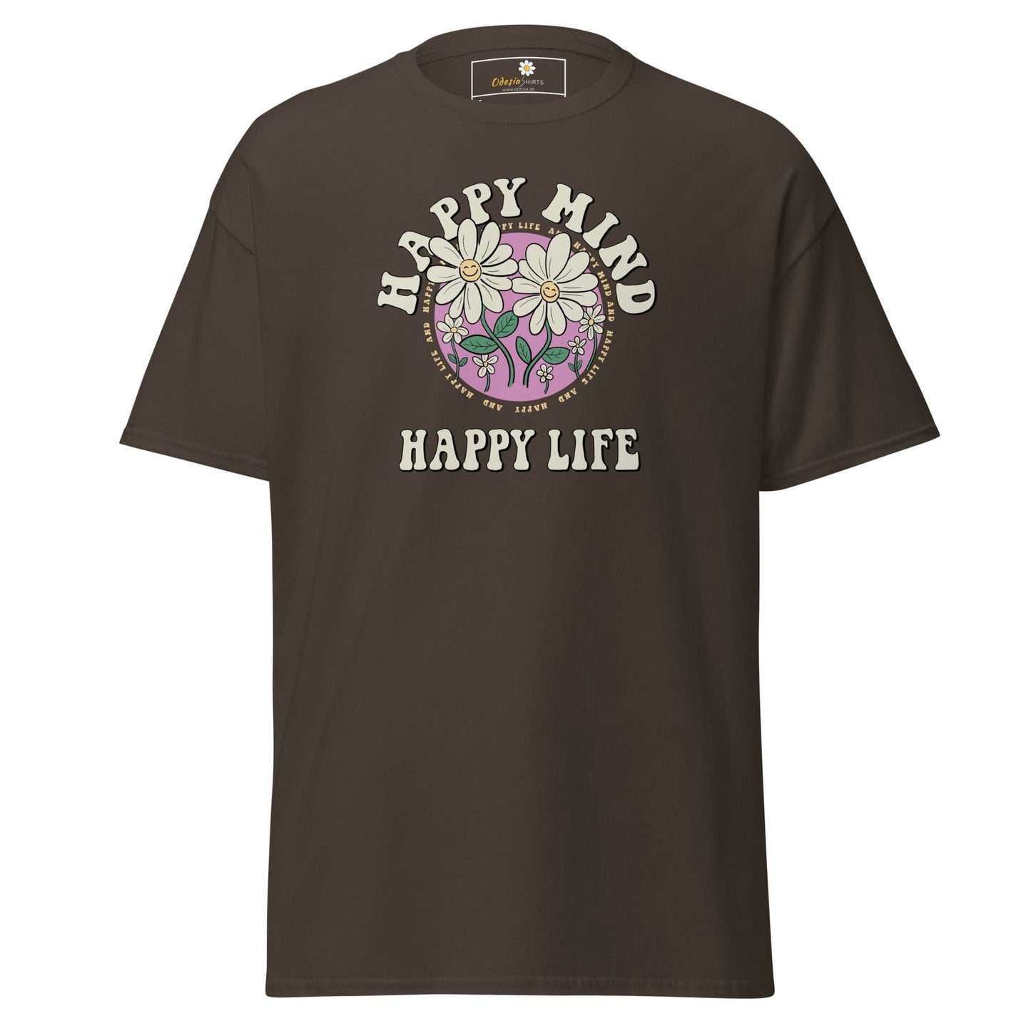 Unisex classic t-shirt - POSITIVE HAPPY MIND LIFE - REGULAR - Dark Chocolate / S