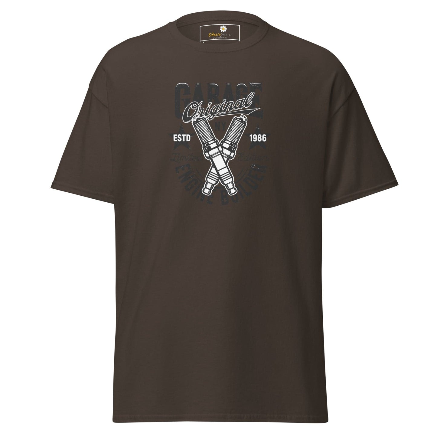 Unisex classic t-shirt - MOTOR GARAGE ENGINE BUILDER - REGULAR - Dark Chocolate / S