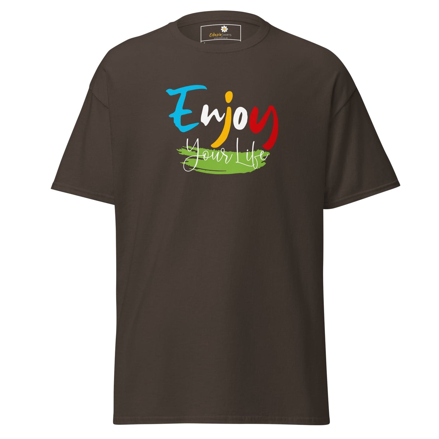 Unisex classic t-shirt - POSITIVE ENJOY YOUR LIFE - REGULAR - Dark Chocolate / S