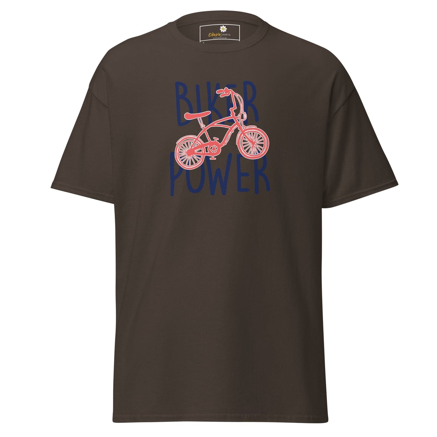 Brown T-shirt with bicycle graphic, suitable for men and women in sizes S to XL