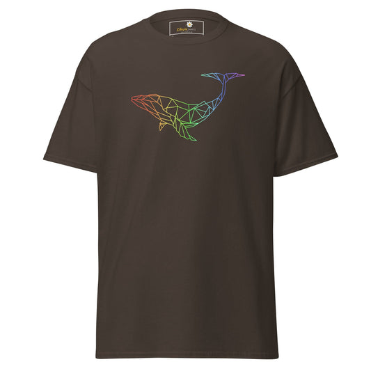 Brown t-shirt with geometric whale design, suitable for men and women, available in S to XL