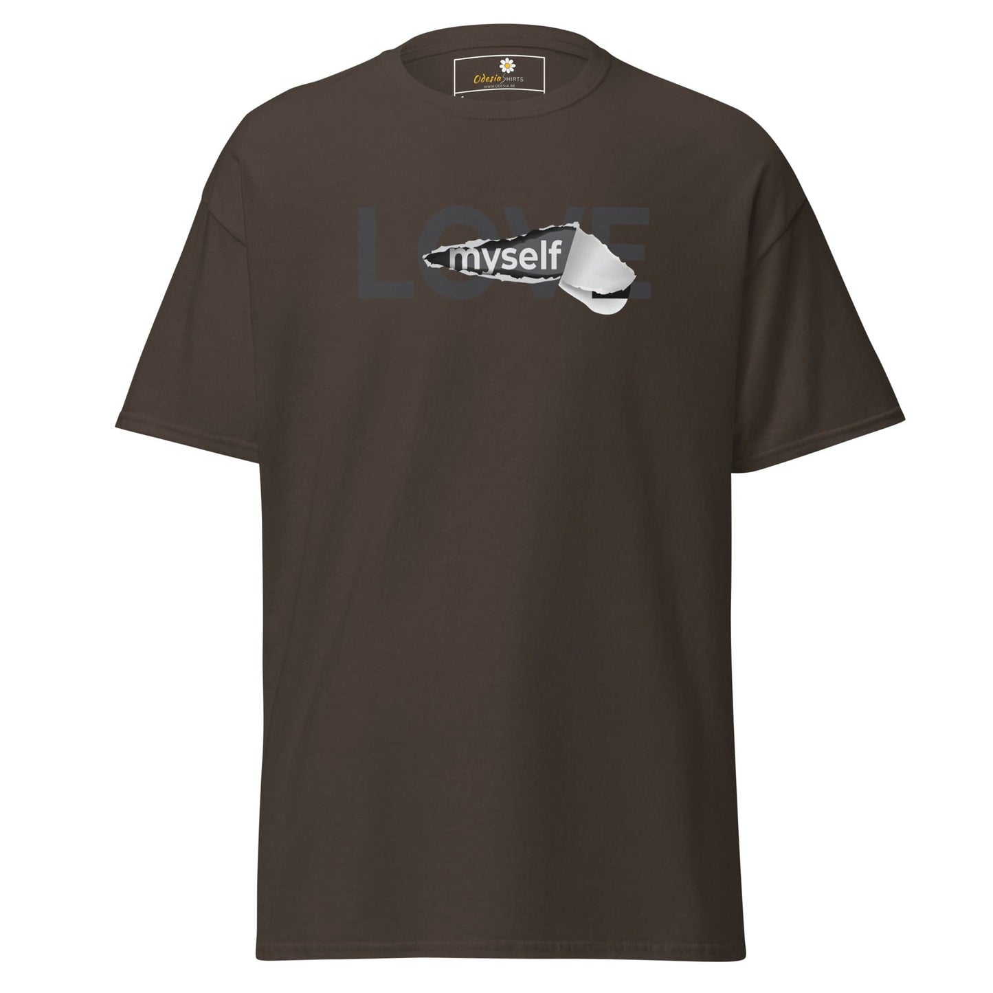 Brown T-shirt with graphic design for Men and Women available in sizes S to XL