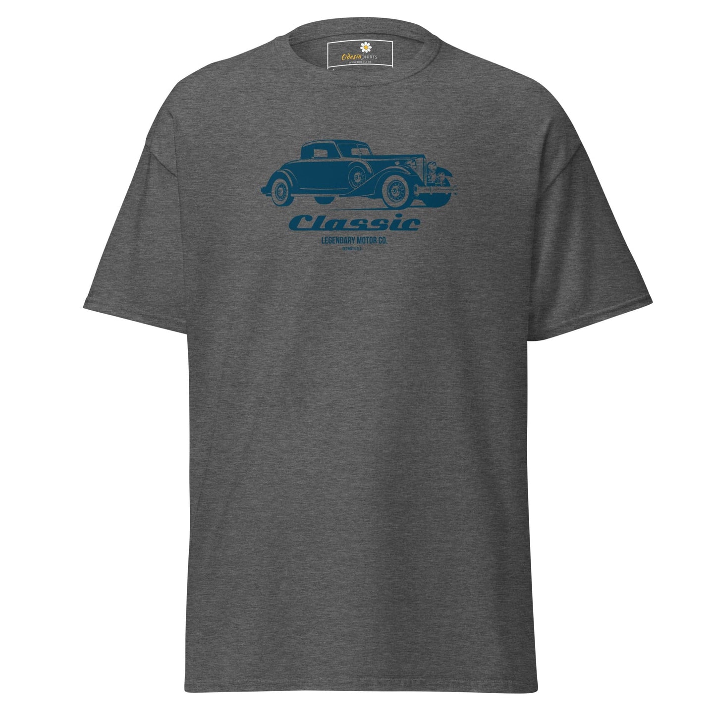 Gray T-shirt featuring a stylish car graphic for men and women, available in sizes S to XL